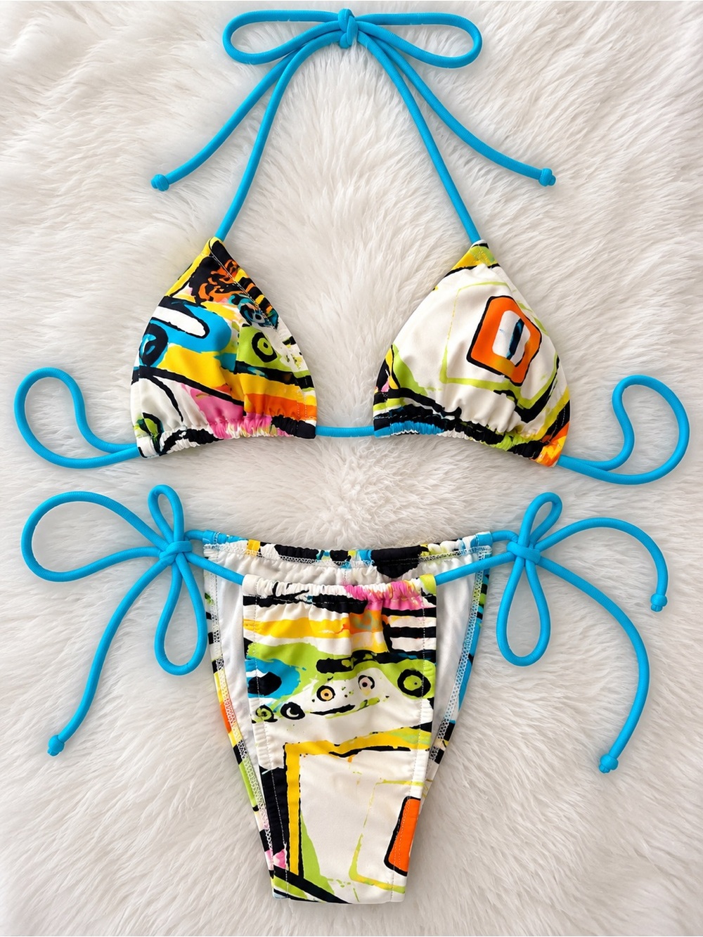 Rare Y2K Cleo Brasil Abstract Micro String Bikini Set Size S